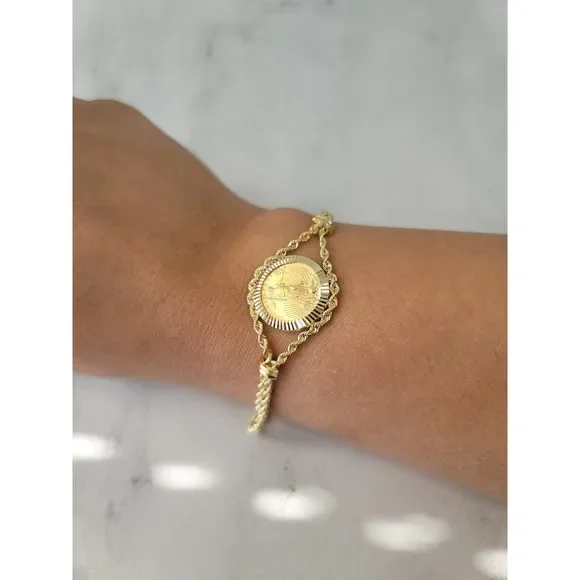 Lady Liberty US Coin Bracelet with Fluted Bezel on Rope Chain